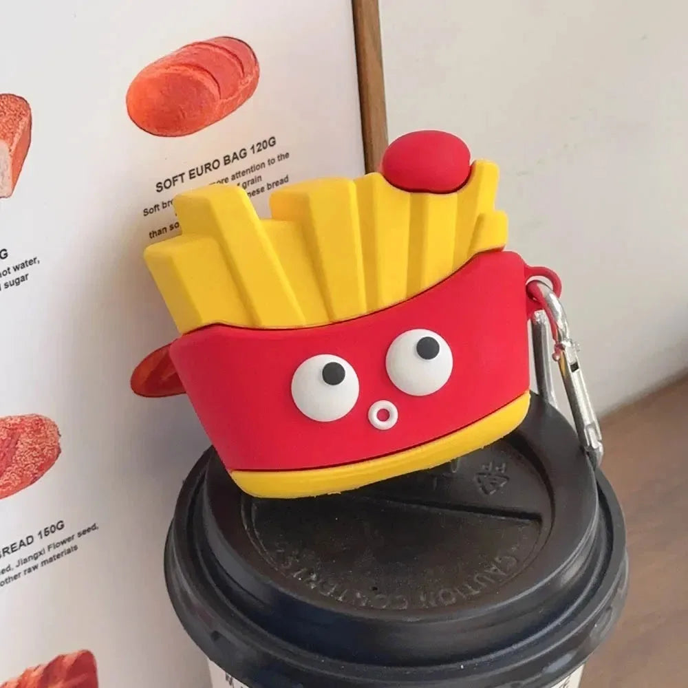 For AirPods 4 3 2 1 Pro Pro2 Earphone Case 3D French Fries Hamburger Silicone Protective Headphone Box With Pendant Cover