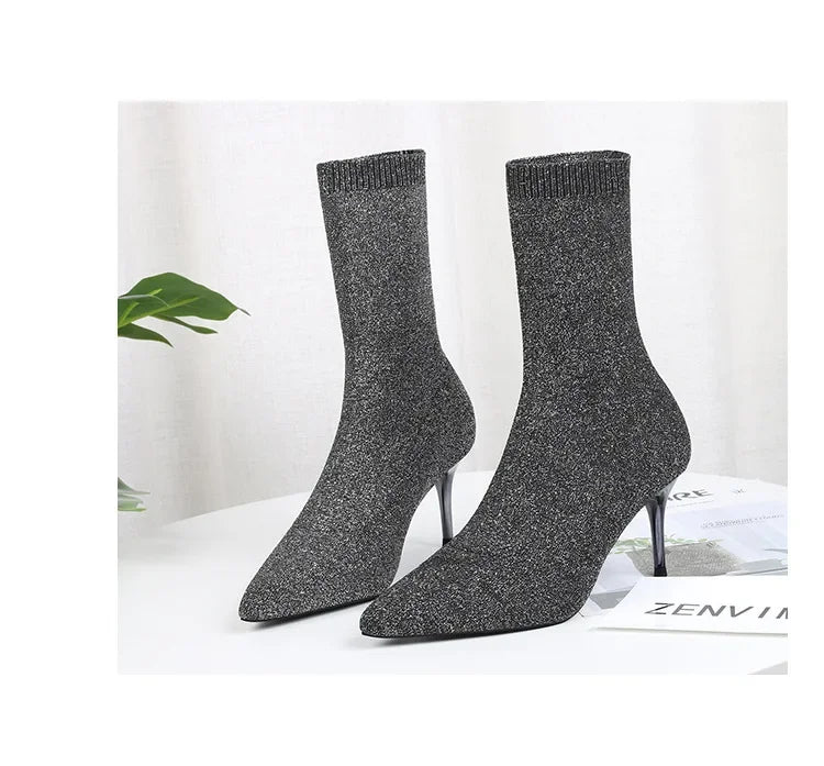 Sexy Sock Boots Knitting Stretch Boots High Heels for Women Fashion Shoes 2024 Spring Autumn Ankle Boots Female