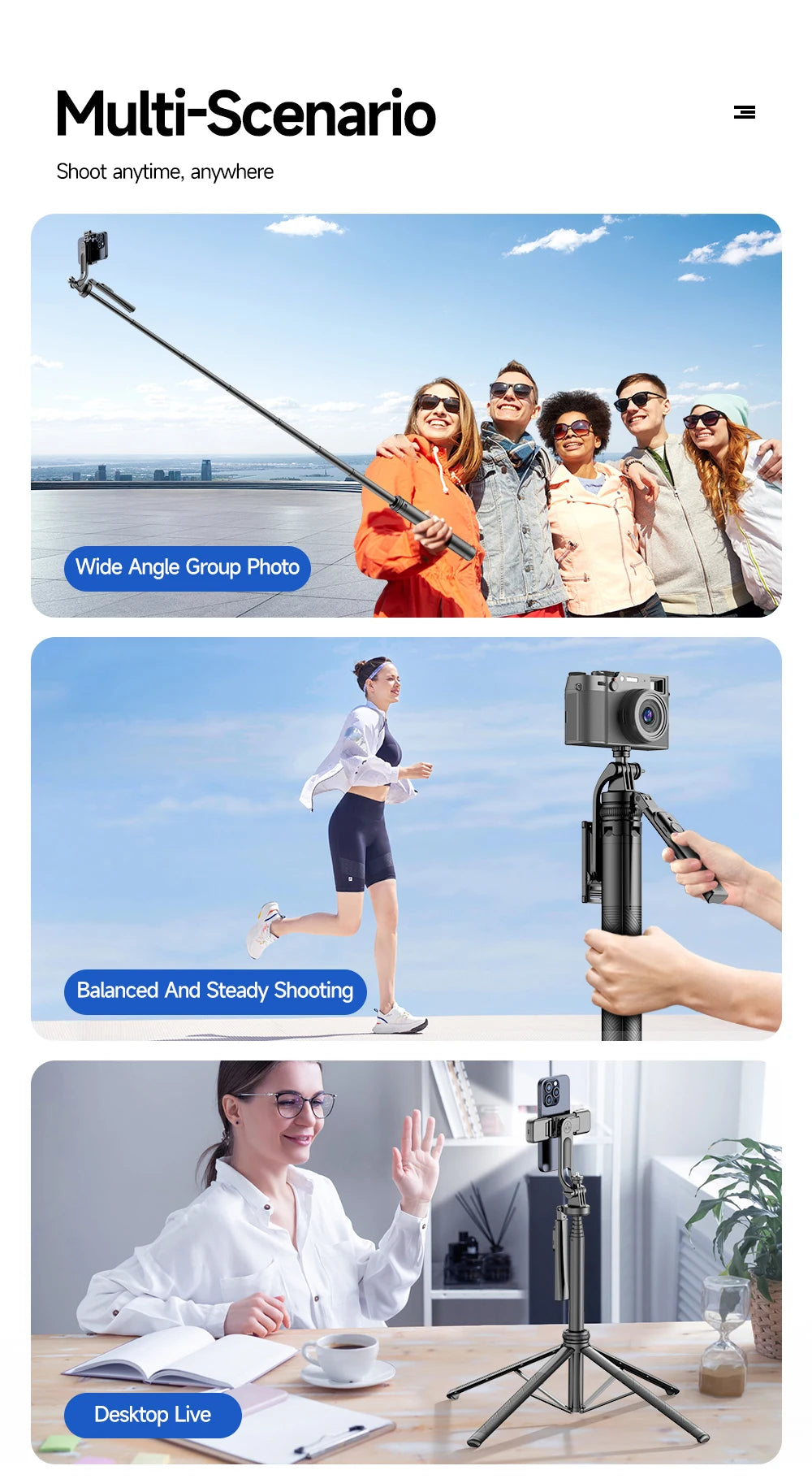 Tripod for Smartphone Light Camera,Tripods Stand with Wireless Bluetooth,Selfie Stick brackets with Phone Holder for Vlog/Video