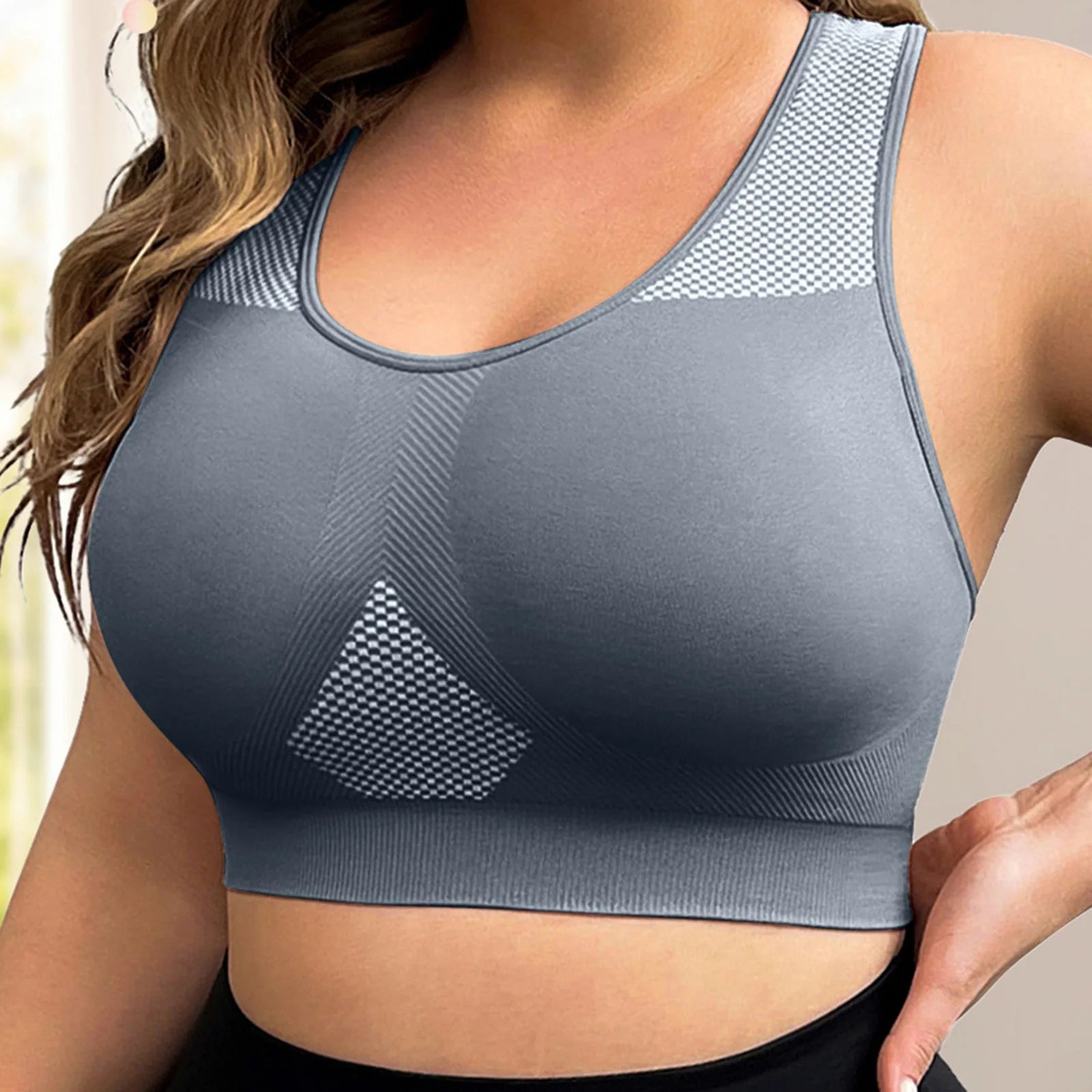 L-3XL Plus Size Sports Yoga Bra Women Seamless Sexy Push Up Fitness Vest Contrast Color U-Neck Workout Racerback Tank Tops