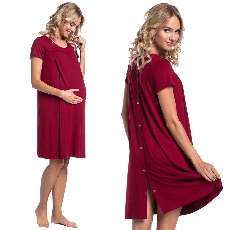 European And American Maternity Hospital Dress With Hidden Side Openings For Nursing Care Short Sleeves