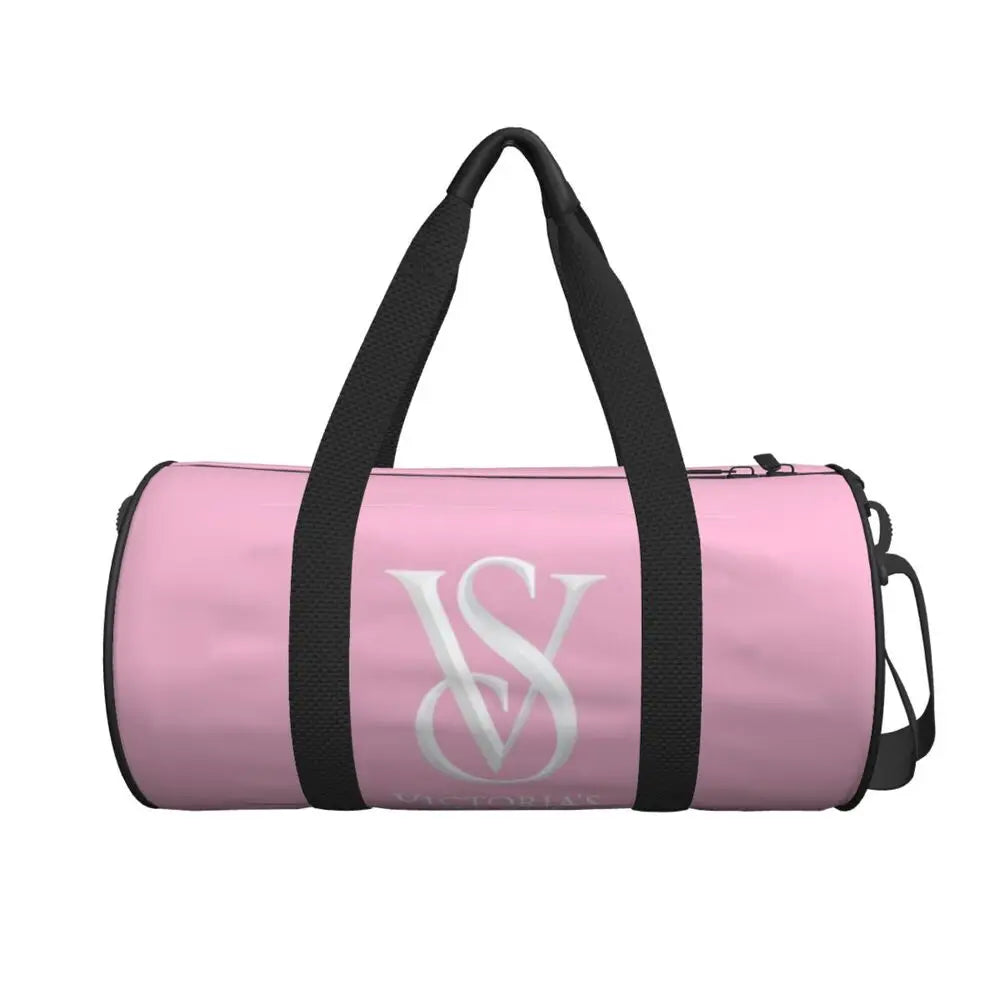 Pink White Stripe Round Capacity Travel Duffel Bag Male Female Large-Capacity Hand Luggage Sports Fitness Bag Travel Package