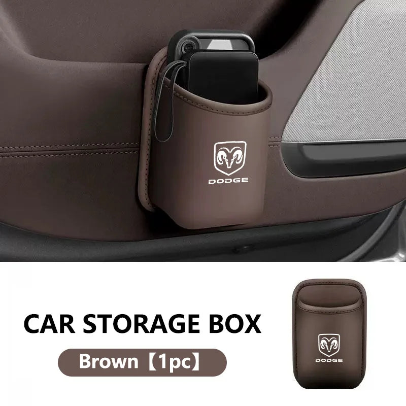 PU Leather Car Door Wall Mounted Storage Auto Logo Storage Hang Pocket For Dodge SRT Ram 1500 Journey Charger Challenger Caliber