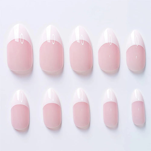 24PCS- French white border almond nails-Whitening Nail Art Set With Detachable Fake Nails For Festival- Date And Daily Wear