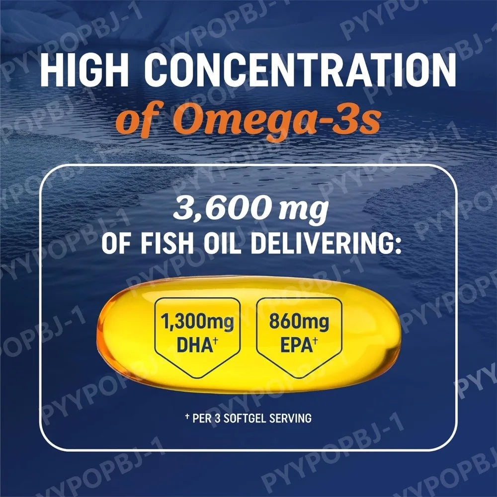 Omega 3 3600 Mg Aceite De Pescado EPA 1300 Y DHA 860 Suplemento Alimenticio De Alta Potencia | Fórmula Sin Eructos| 60 Cápsulas