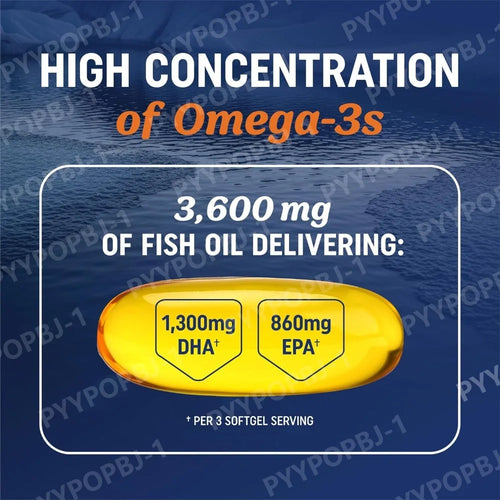 Omega 3 3600 Mg Aceite De Pescado EPA 1300 Y DHA 860 Suplemento Alimenticio De Alta Potencia | Fórmula Sin Eructos| 60 Cápsulas