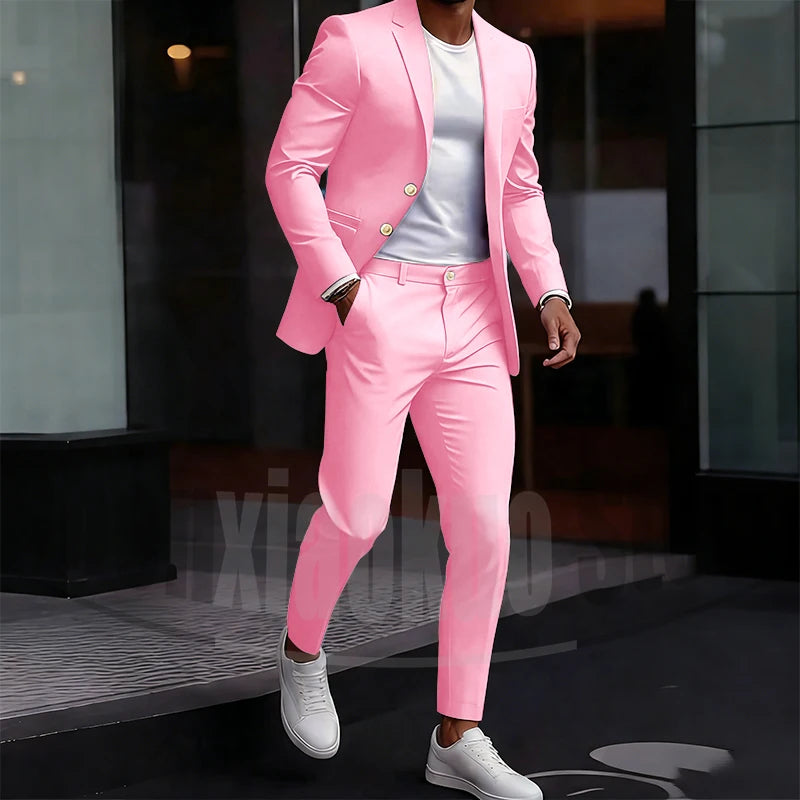 Men's Light Green Suit Set Single Breasted Casual Stylish Wear for Daily Party Fashion Solid Color Formal Male Suit 2 Piece