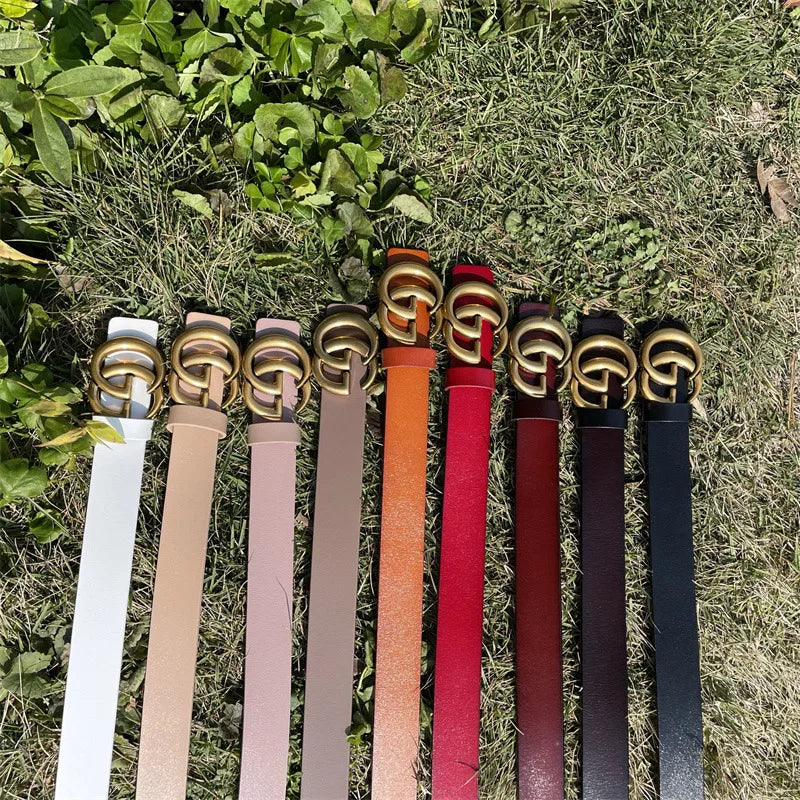Pure Cowhide Leather Ladies Belt Antique Letter G Casual Retro Style Fashionable All-Match Width 2-4cm Alloy Buckle Fastener