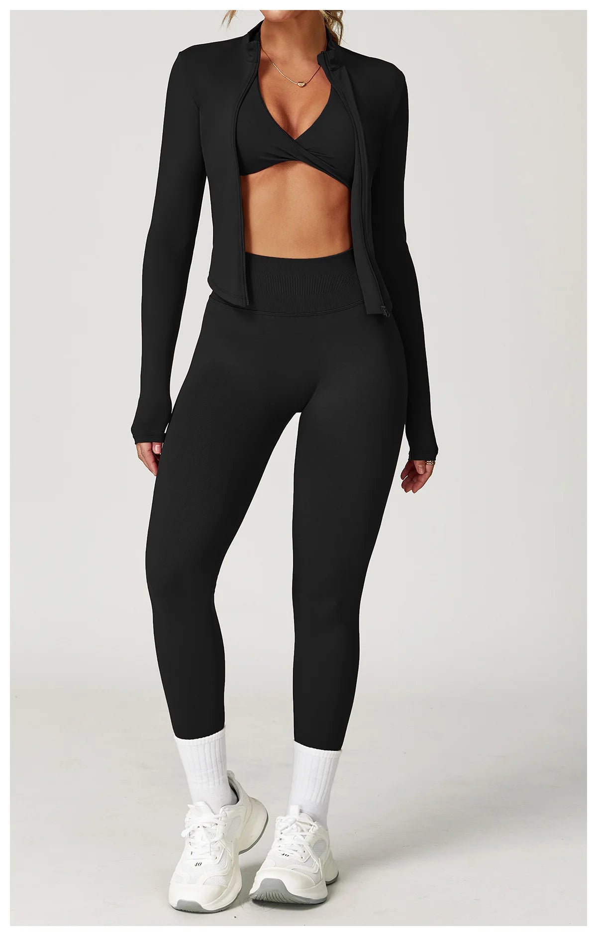 Seamless Yoga Set Gym Clothes 2PCS Women Sportswear Yoga Suits Tracksuits Fitness Long Sleeved Jacket Sports Bra Gym Leggings
