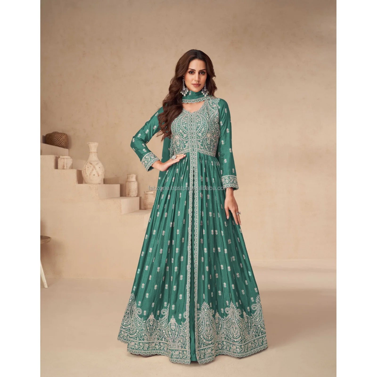 Net Fabric Heavy Embroidery Gown Pakistani Style Salwar Kameez for Ladies Party Wear