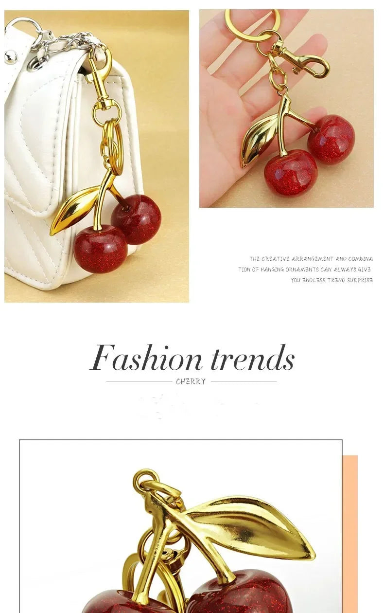 Crystal cherry pendants, suitable for coach bags, women's handbags, shoulder bags, and keychain accessories