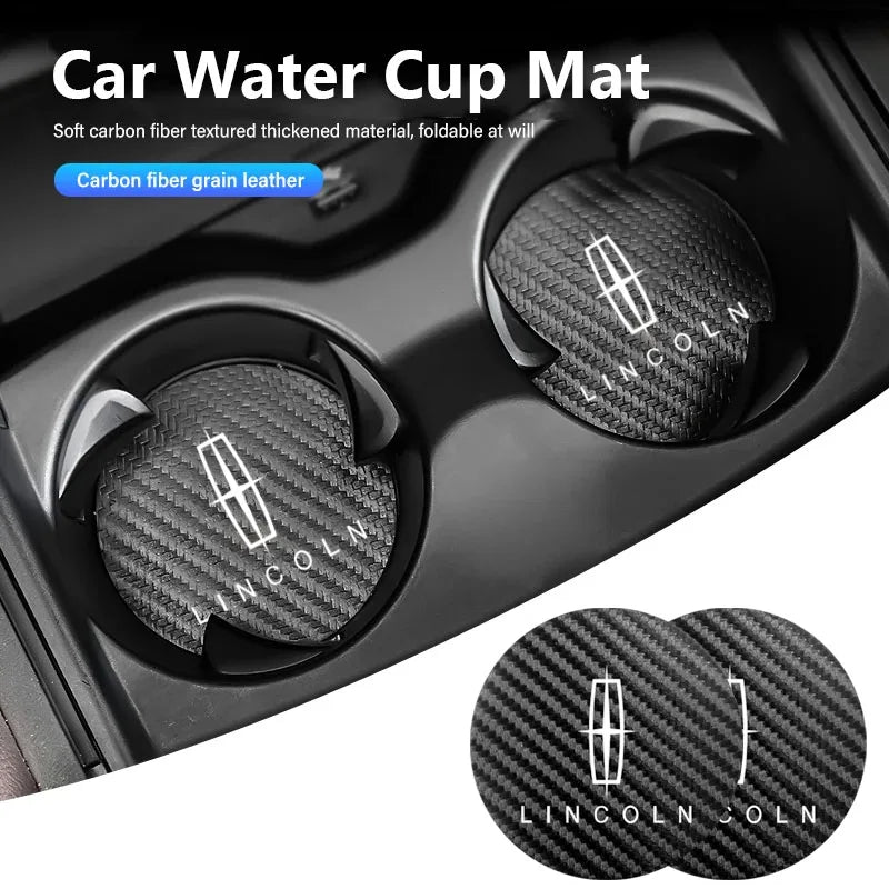Leather Car Coaster Anti-Slip Water Cup Slot Pad For Lincoln Navigator Continental Nautilus Aviator MKZ MKX MKC MKT MKS Corsair