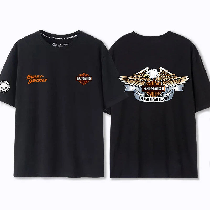 Motorcycle Enthusiasts Cultural Peripheral Printed Men's Short-Sleeved Loose Large Size Cotton T-shirt For Harley Davidson Logo