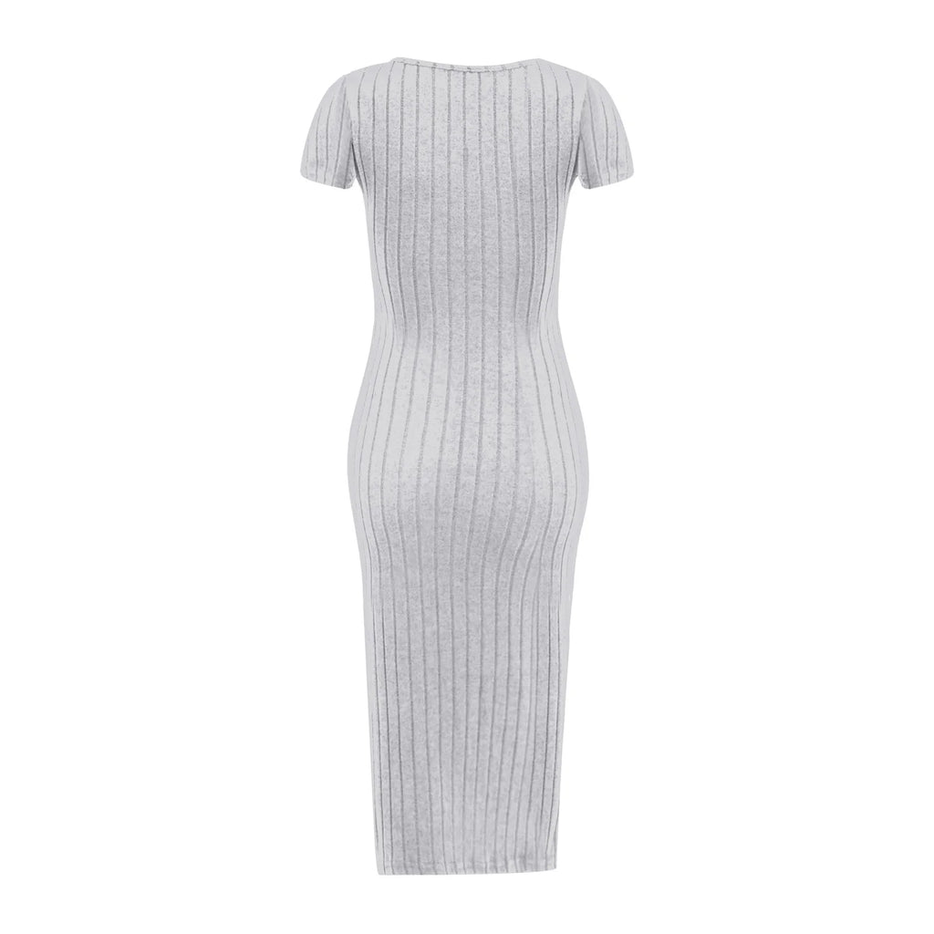 Elegant Maternity Knitted Dress Solid Color Short Sleeve Split Dresses Pregnancy Women Clothes Wedding Party Casual Daily Wear