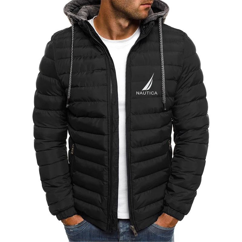 Brand oversized down jacket NAUTICA men's detachable hat thickened hooded cardigan drawstring winter thickened warm jacket top