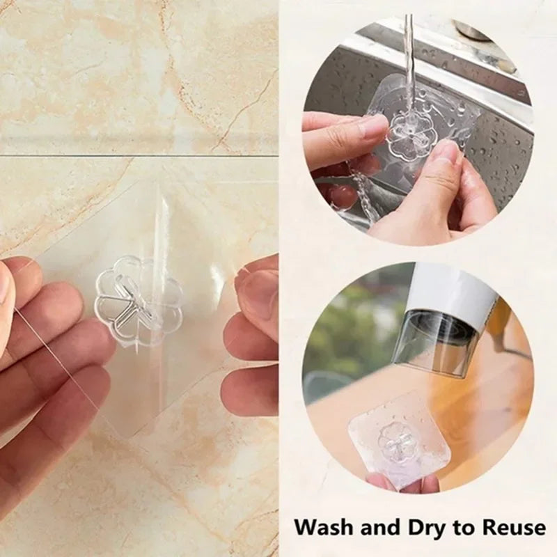 50pcs Transparent Stainless Steel Self-Adhesive Hooks Bathroom Towel Clothes Storage Sticker Hook Key Hangers Storage Holder