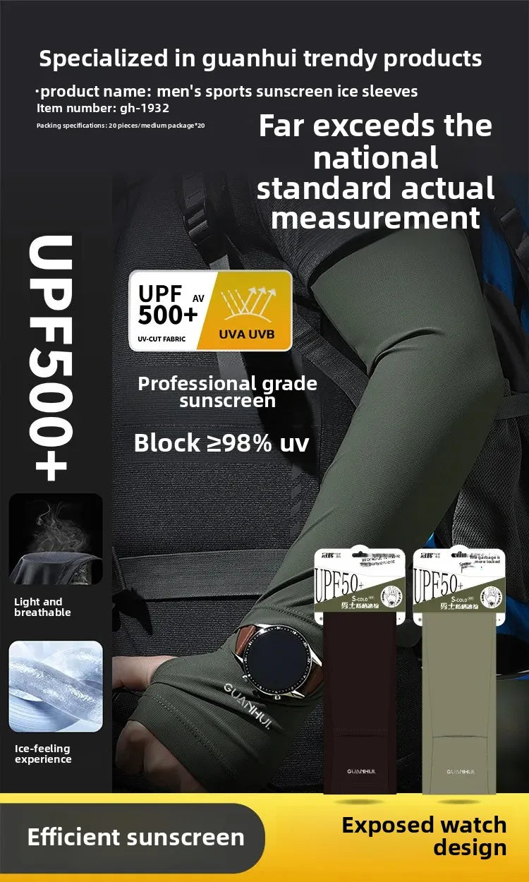 Ice Silk Sun Protection Sleeve Covers Thin UV Protection for Driving Cycling Fishing Men's New Summer Style Arm Guard