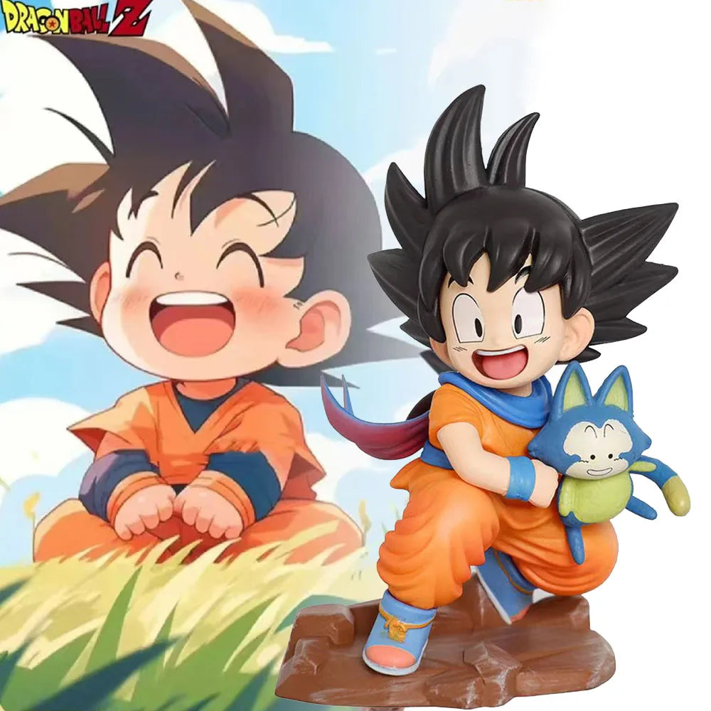 Dragon Ball Childhood Little Goku Hugs Puer Ya Mu Tea Little Follower Figures Doll Pvc Model Statue Collection Toys Ornamen Gift