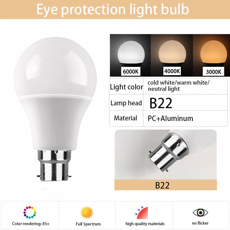 24PCS LED Bulbs AC220V AC110V E27 E14 B22 Standard Base Energy-Saving And Durable Suitable For Home Office Commercial Lighting