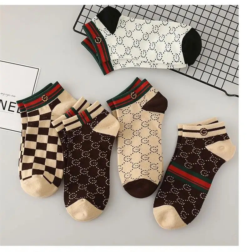 10 Pairs Men's Trendy Short Socks Summer Breathable Geometric Pattern Ankle Socks Luxury Designer Brand Fashion Low Cut Socks