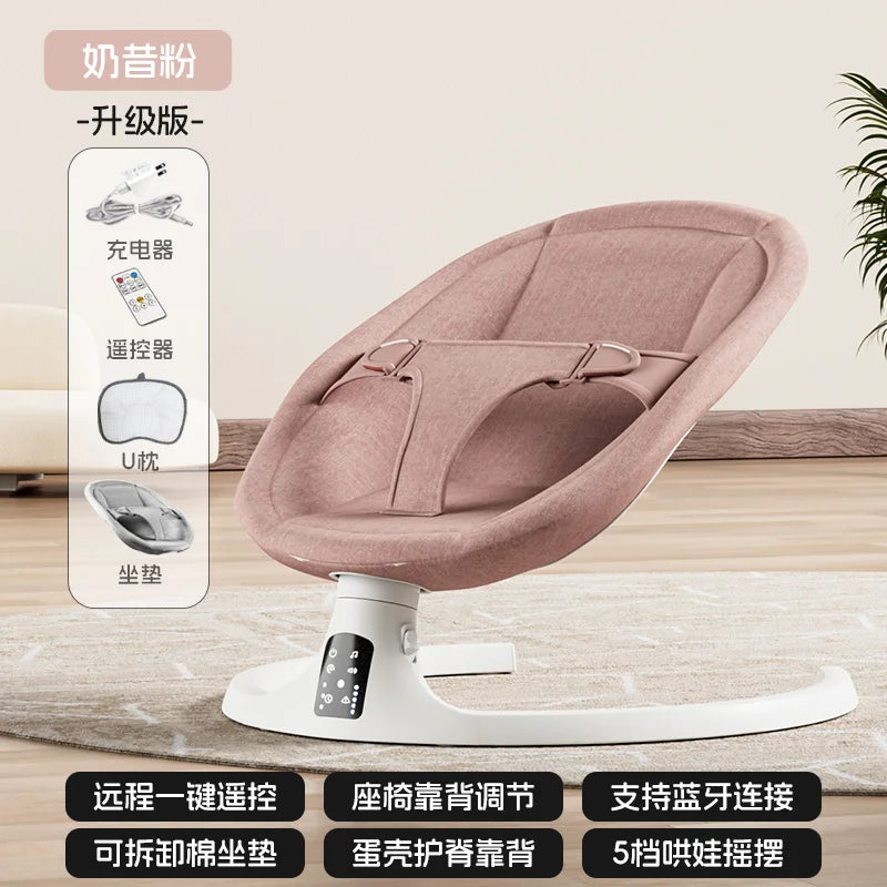 Baby Electric Rocking Chairs,Baby Bouncers Bluetooth & USB Music Baby Swing Electric 180° Rotating Seat, Multi Speed Baby Rocker