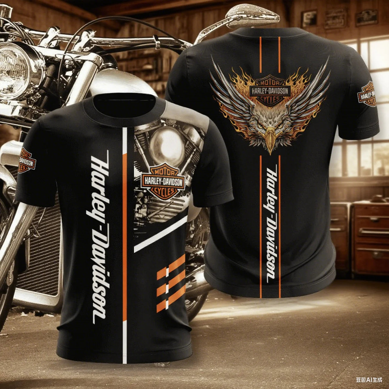 For Harley Davidson European and American Trend Street Motorcycle Tough Man Motorcycle Cotton Printed Short Sleeve High Quality