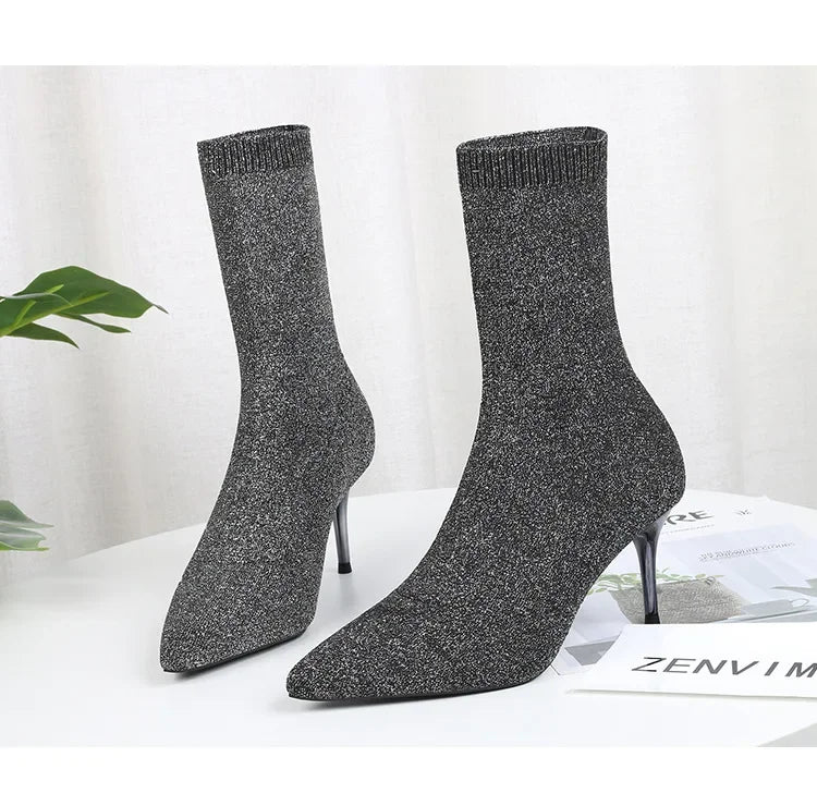 Sexy Sock Boots Knitting Stretch Boots High Heels for Women Fashion Shoes 2024 Spring Autumn Ankle Boots Female