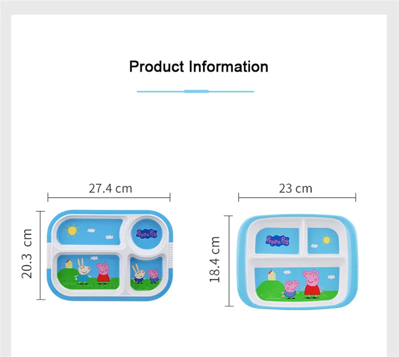 For Peppa Pig Tableware Cartoon Salad Bowl Anti-Fall Dining Plate Cup Spoon Baby Eating Double-ear Bowl Food-grade Divided Plate