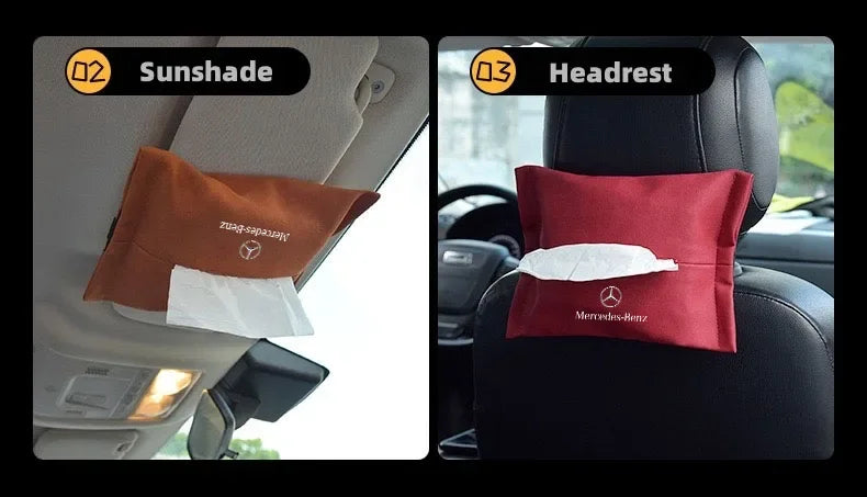 Car Tissue Box Suede Sun Visor Seat Back Hanging Bag For Mercedes Benz AMG W211 W204 W210 W203 CLA GLA GLS GLE Auto Accessories