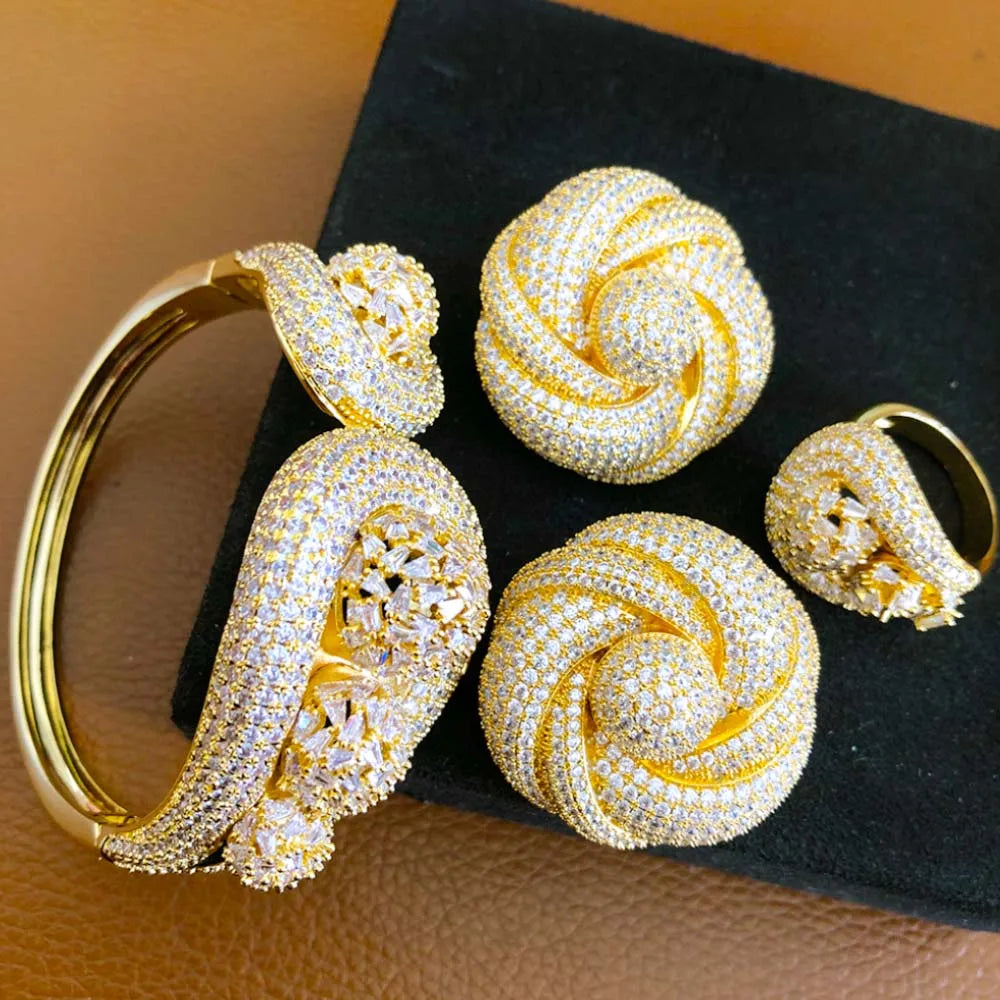 GODKI Personalize Luxury Lagos Big Bold BowKnot Bangles/Bracelet Ring Se For Women Wedding Full Zircon Dubai Bridal Jewelry 2026