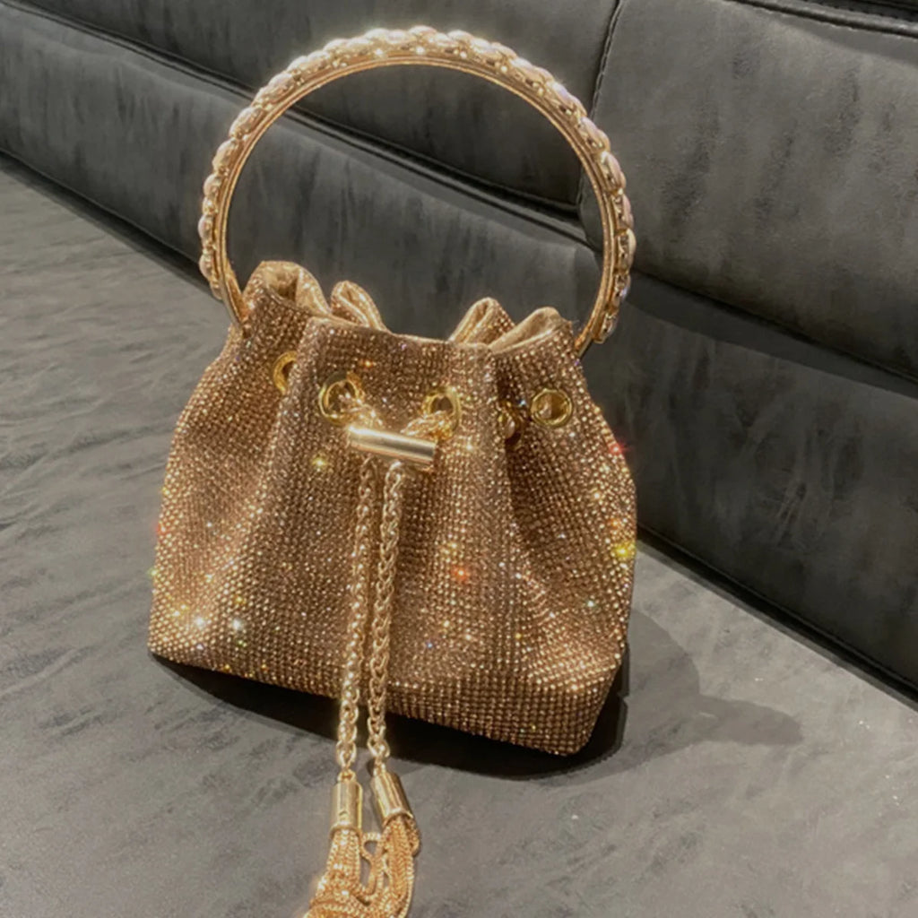 silver clutch bag Luxury Designer Women's Barrel Sparkling Rhinestone Banquet Bag Tassel wallet woman party High Quality Chain