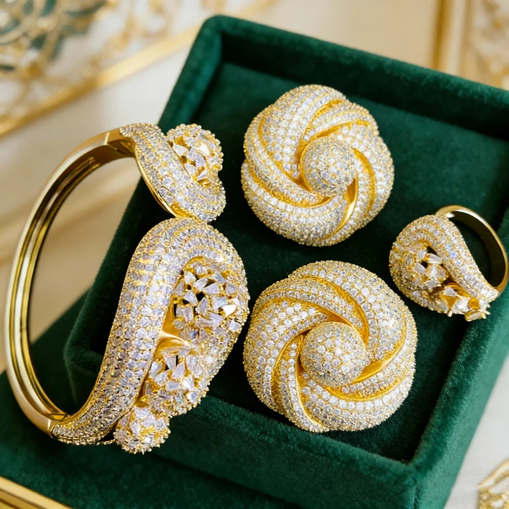 GODKI Personalize Luxury Lagos Big Bold BowKnot Bangles/Bracelet Ring Se For Women Wedding Full Zircon Dubai Bridal Jewelry 2026