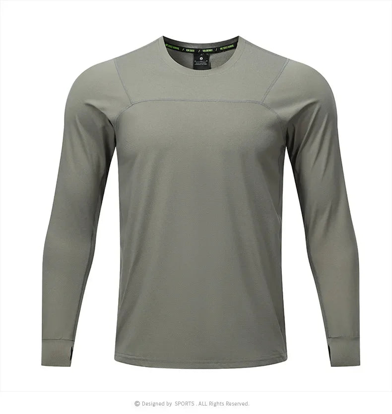 Quick Dry Long Sleeve T-Shirt Men's Thin Collar Breathable Outdoor Sports Base Shirt Striped Pattern Casual Comfortable Top