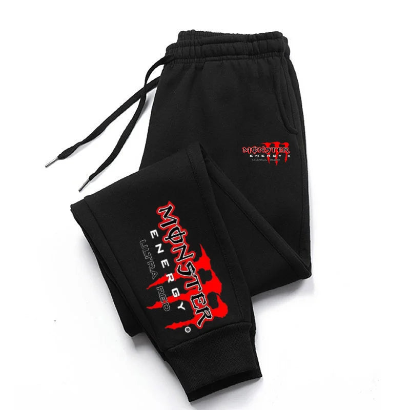 Monster Energy Letter Print Versatile Drawstring Casual Long Pants Men's Loose Straight Leg Jogger Pants