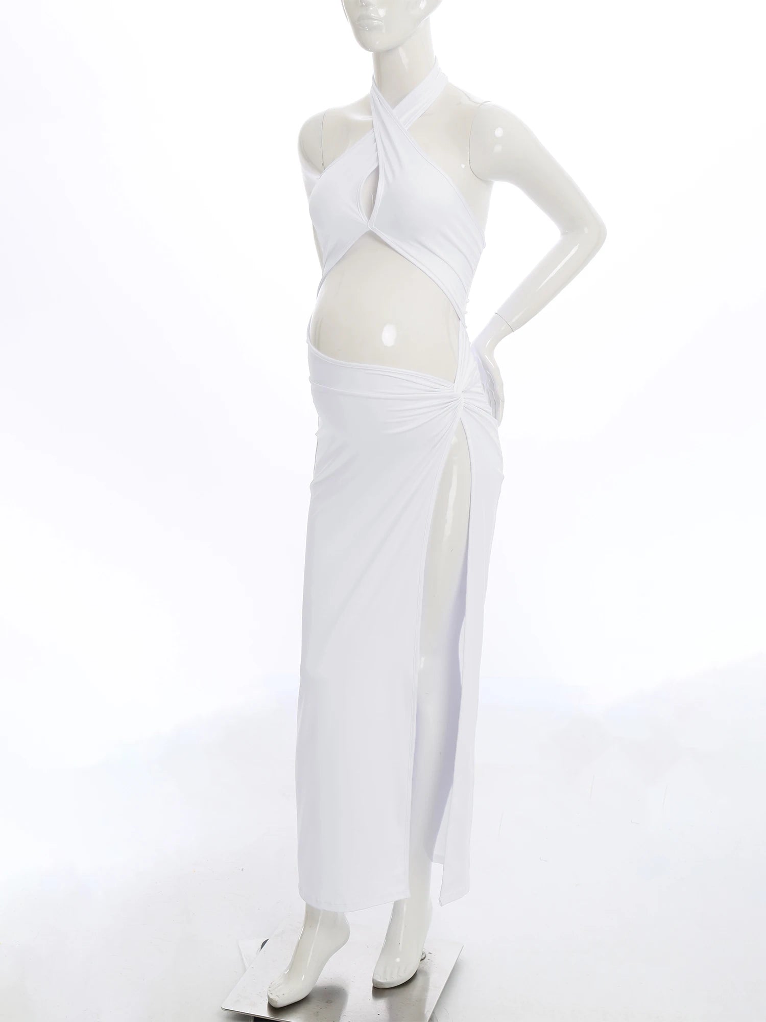 Elegant Maternity Knitted Dress Solid Color Short Sleeve Split Dresses Pregnancy Women Clothes Wedding Party Casual Daily Wear
