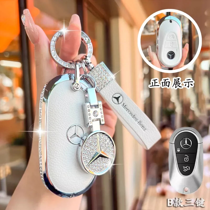 Full Wrap Rhinestone Key Fob Shell Fit Mercedes Benz GLE GLB GLS W206 W214 Smart Key Shiny Diamond Key Cover Car Decoration Gift