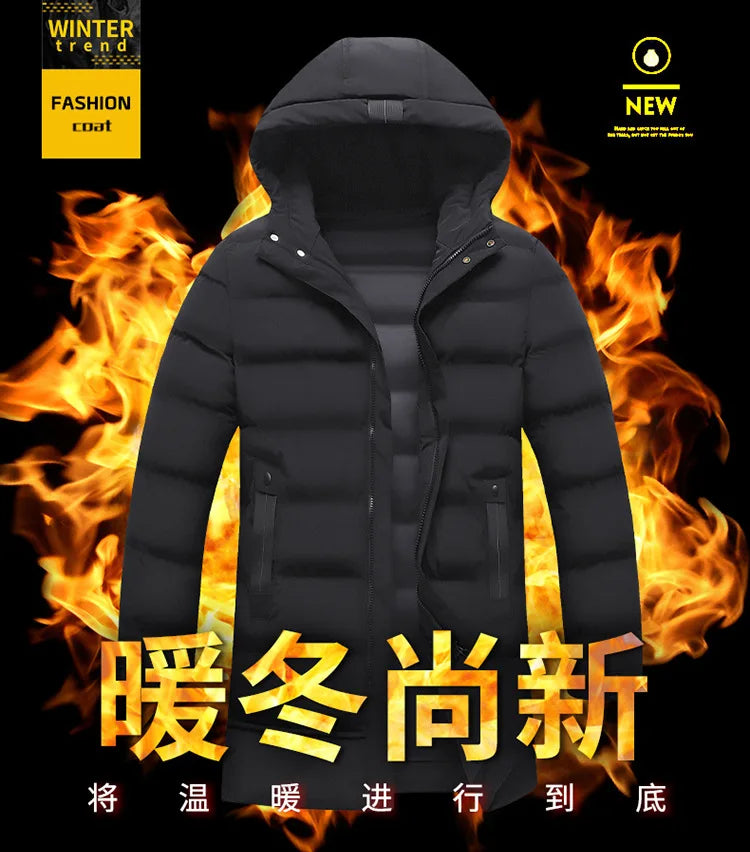 Mens Winter Coat Thickened Cotton Jacket Hooded Long Parkas Warm Windproof Outdoor Casual Jackets for Men Fashion 2025