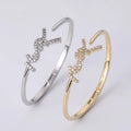 Elegant Korean Fashion Letter Bracelet Embedded with Diamonds Exquisite Open Hand Accessory Luxury Feelings for Ladies