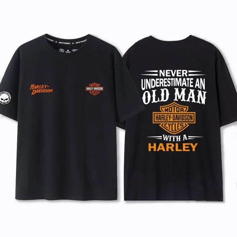 Motorcycle Enthusiasts Cultural Peripheral Printed Men's Short-Sleeved Loose Large Size Cotton T-shirt For Harley Davidson Logo