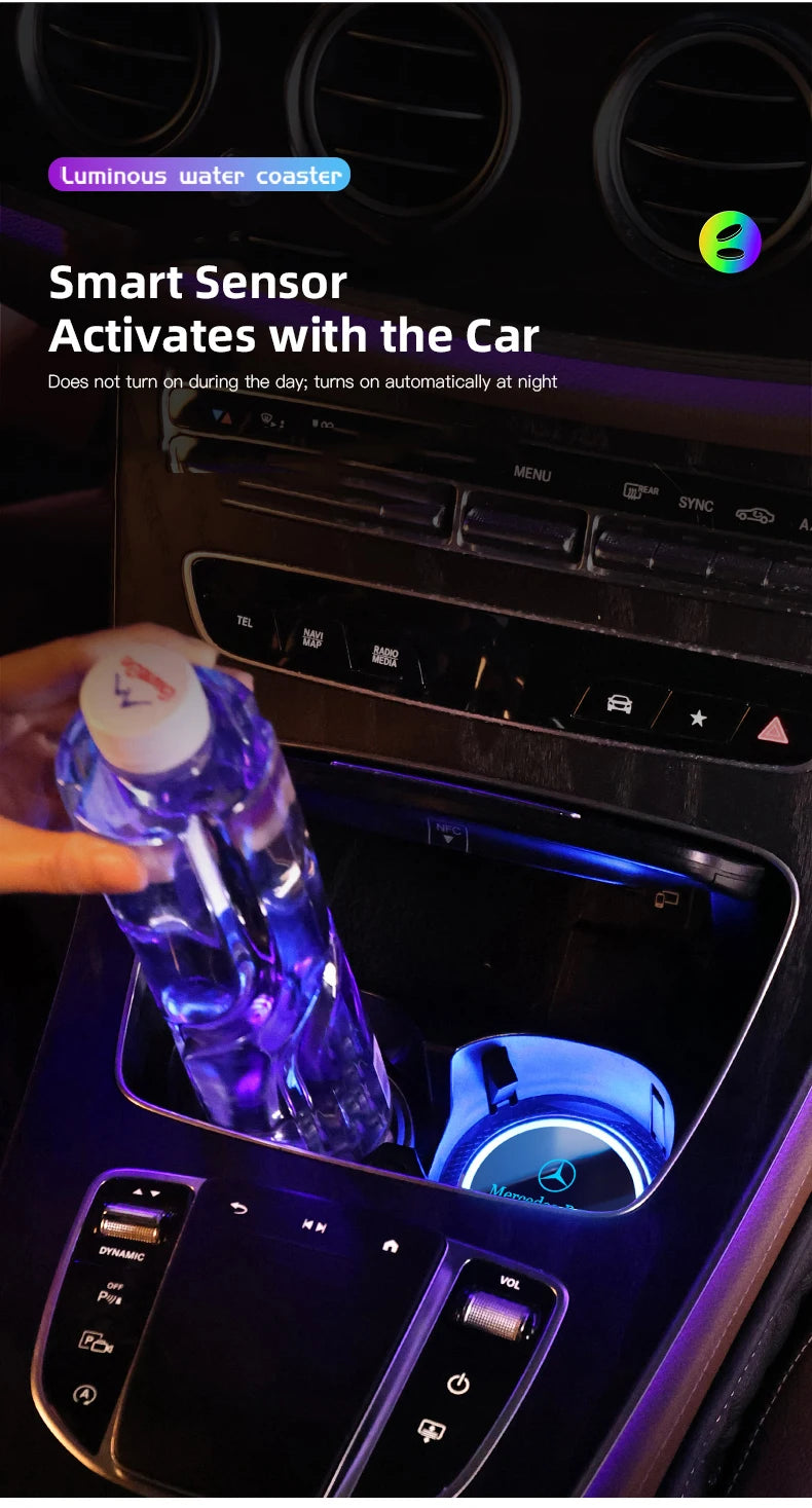 Car Glowing Coasters LED Light Water Cup Mat For Mercedes Benz AMG W203 W206 W220 W205 W211 Car USB Charging Coasters keychain
