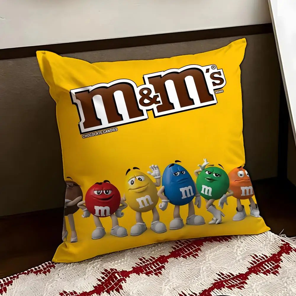 cartoon M-M&M's Cushion Cover Reversible Soft Durable Pillow Cover Home & Car Multi-Scene Use for Daily Comfort