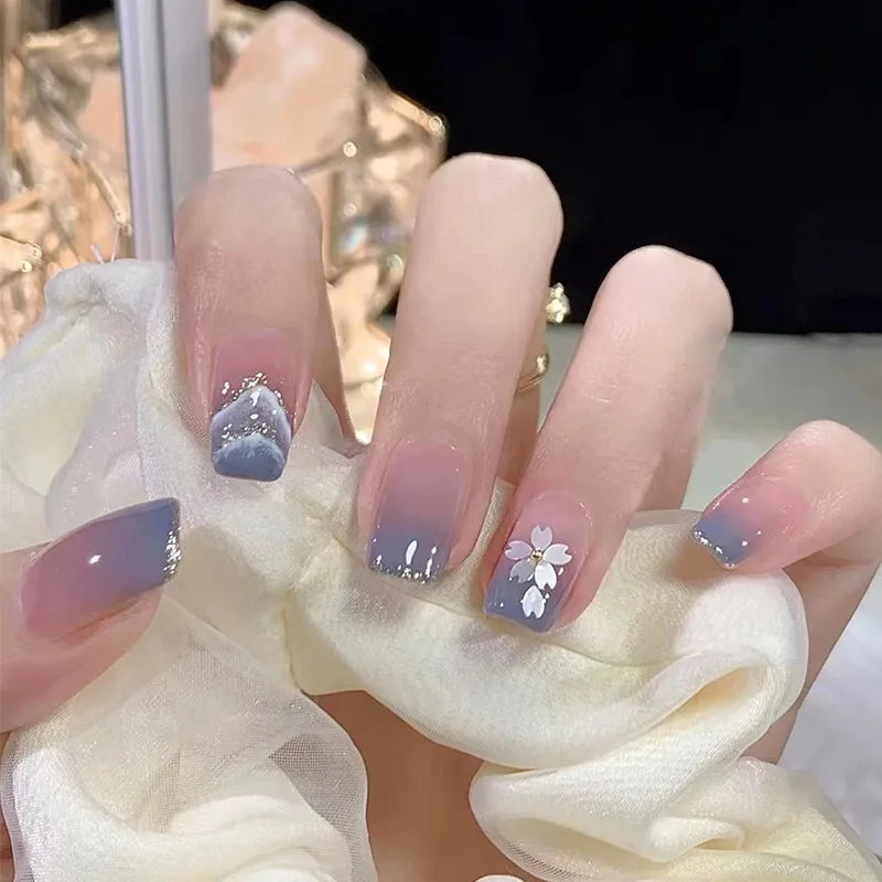 24Pcs/Set Sweet Love Fake Nail with Gradient French Press on Nails Reusable Short Full Cover Nail Tips for Women Wholesale