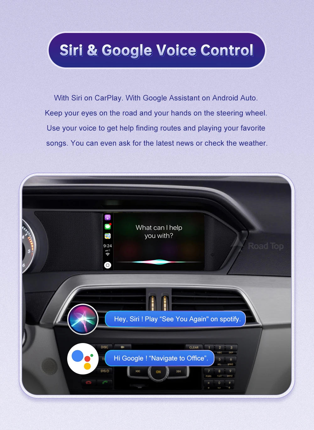 Road Top Wireless CarPlay for Mercedes Benz C Class W204 NTG4.5/4.7 2011-2014 Android Auto Mirror Link AirPlay Car Play
