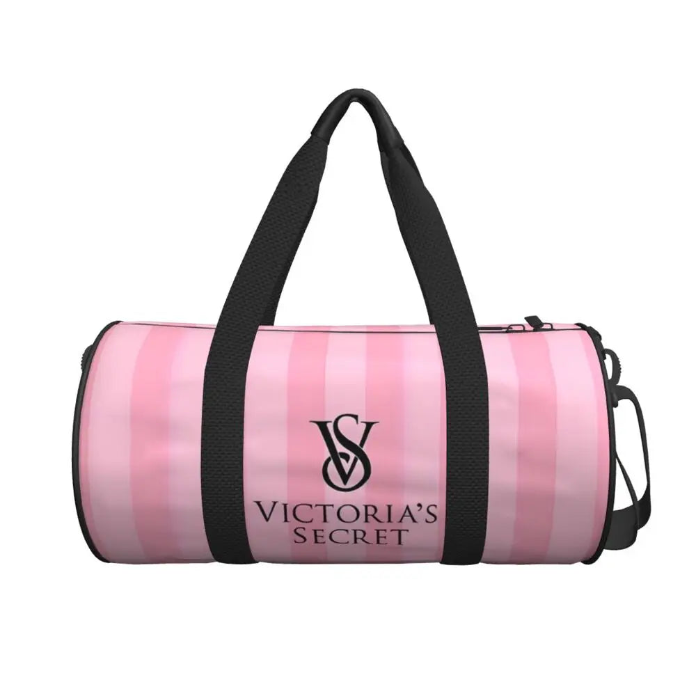 Pink White Stripe Round Capacity Travel Duffel Bag Male Female Large-Capacity Hand Luggage Sports Fitness Bag Travel Package