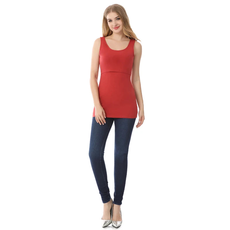Summer Stretch Cotton Stripe Maternity Lactation Tops - Nursing Camisole Vest for Postpartum Women