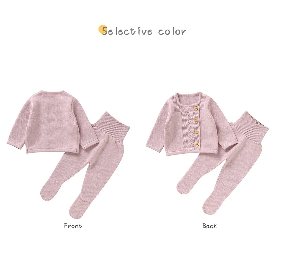 Toddler Kids Girls Clothes Autumn Winter Solid Long Sleeve Knitted Infant Knitwear Coats+Trousers Children 2pcs Outfits Sweaters