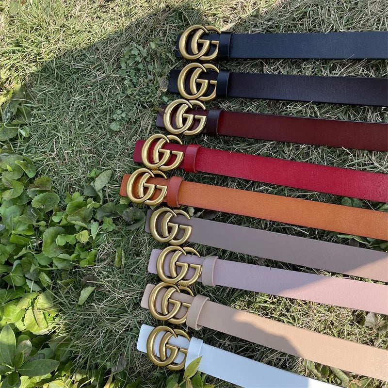 Pure Cowhide Leather Ladies Belt Antique Letter G Casual Retro Style Fashionable All-Match Width 2-4cm Alloy Buckle Fastener