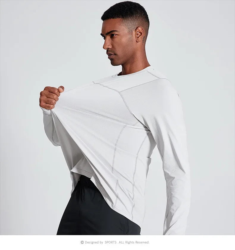 Quick Dry Long Sleeve T-Shirt Men's Thin Collar Breathable Outdoor Sports Base Shirt Striped Pattern Casual Comfortable Top