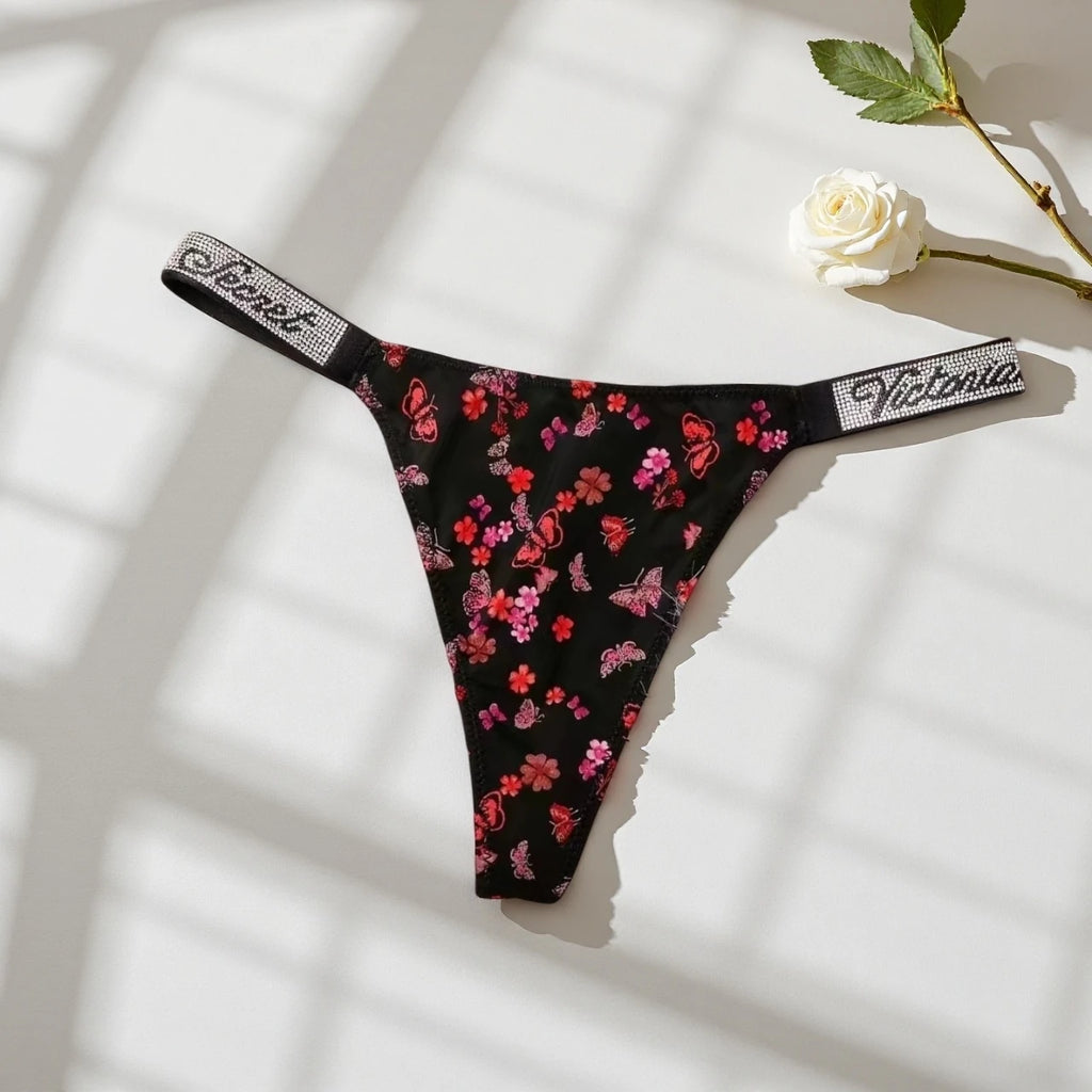V Classic Women's Sexy Underwear Antibacterial Fashionable Soft with Rhinestones Breathable Panties Women's Underwear