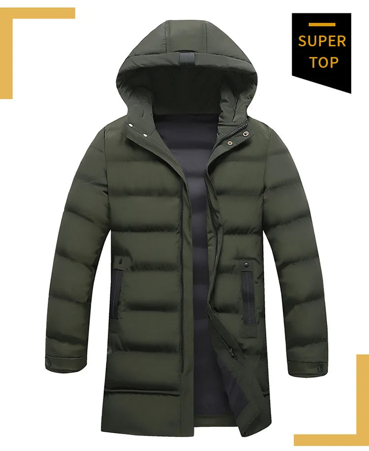 Mens Winter Coat Thickened Cotton Jacket Hooded Long Parkas Warm Windproof Outdoor Casual Jackets for Men Fashion 2025